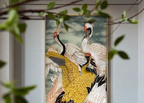 Decoration Ceramic Coated Glazed Enameled Glass Panel With Birds