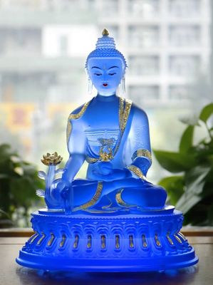 Oriental Traditional Liuli Sapphire Vivid Crystal Buddha
