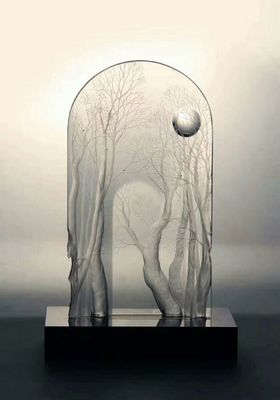 ISO9001 Inner Carved Artwork Etched Ornamental Crystals