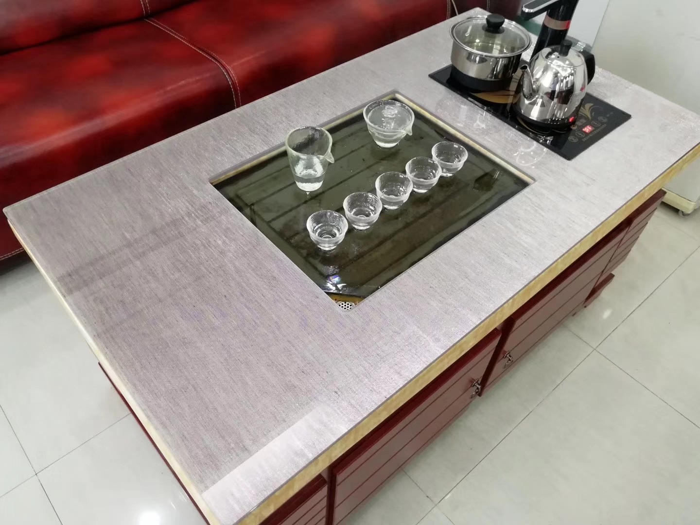 Grey Tabletop Toughened Multilayer Fabric Laminated Glass Panels
